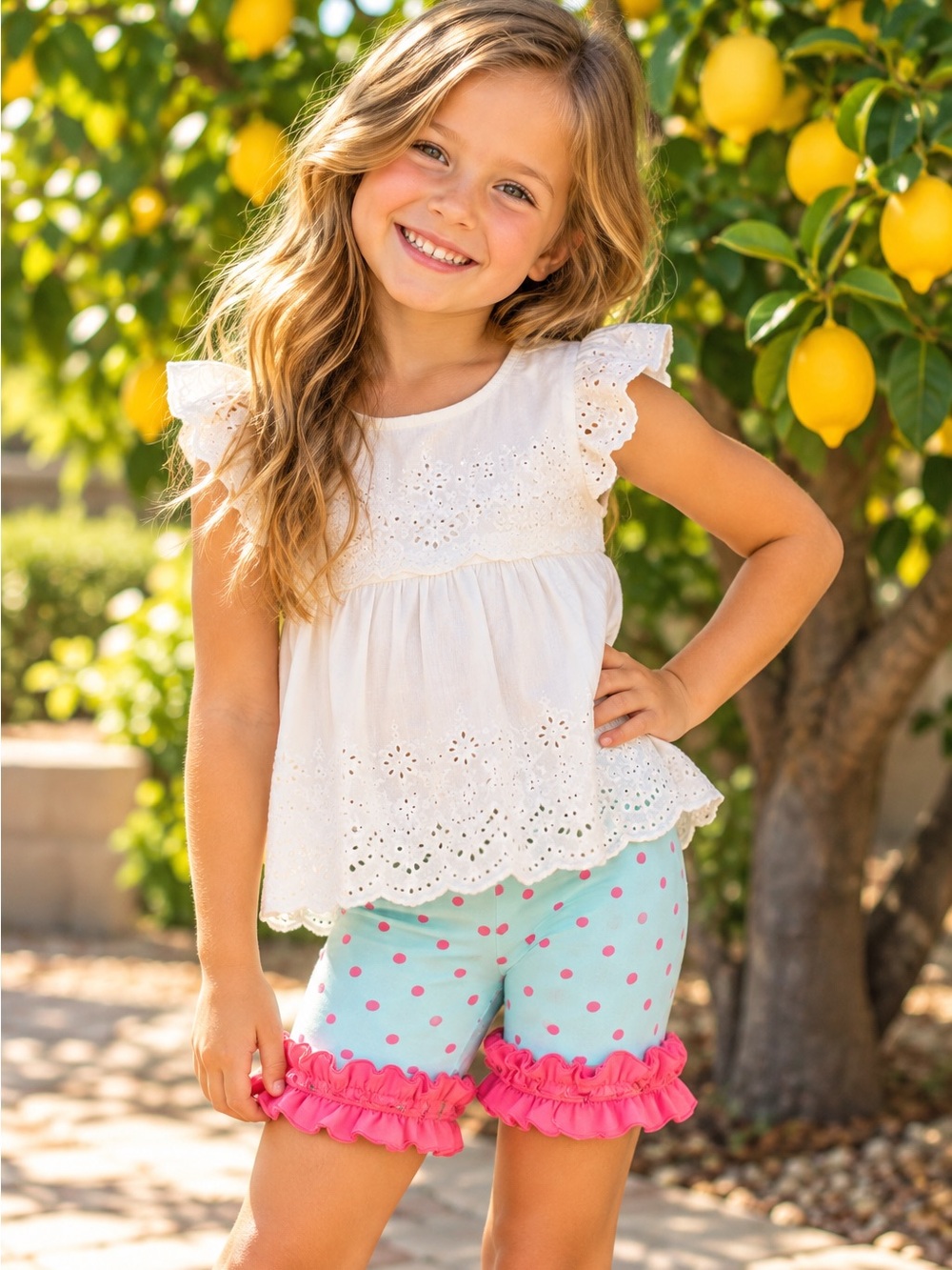 Matilda Jane Girls Size 6 Polka Dot Ruffle Shorties Leggings